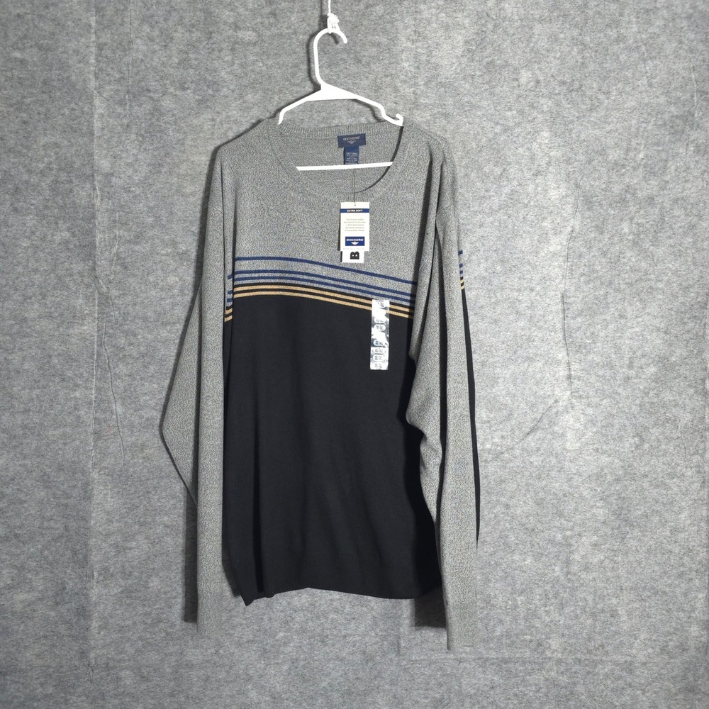 Dockers Sweater Mens XXLT Grey Black Striped Colorblock Crew Neck Soft 83078T